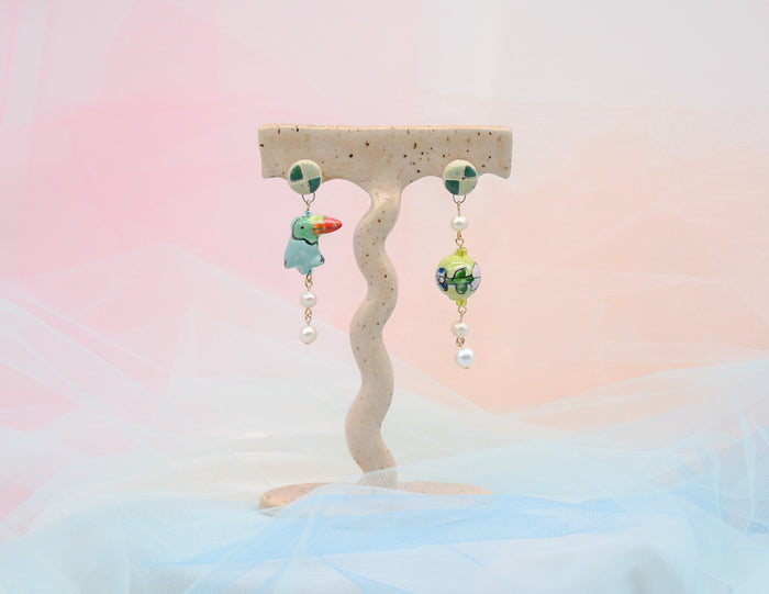 Floral Toucan Stud Earrings - Juice Ceramics