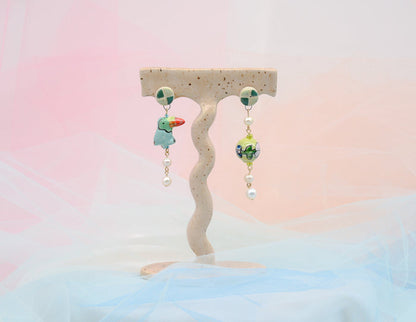 Floral Toucan Stud Earrings - Juice Ceramics