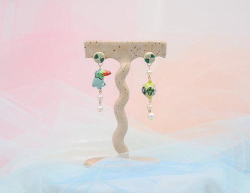 Floral Toucan Stud Earrings - Juice Ceramics