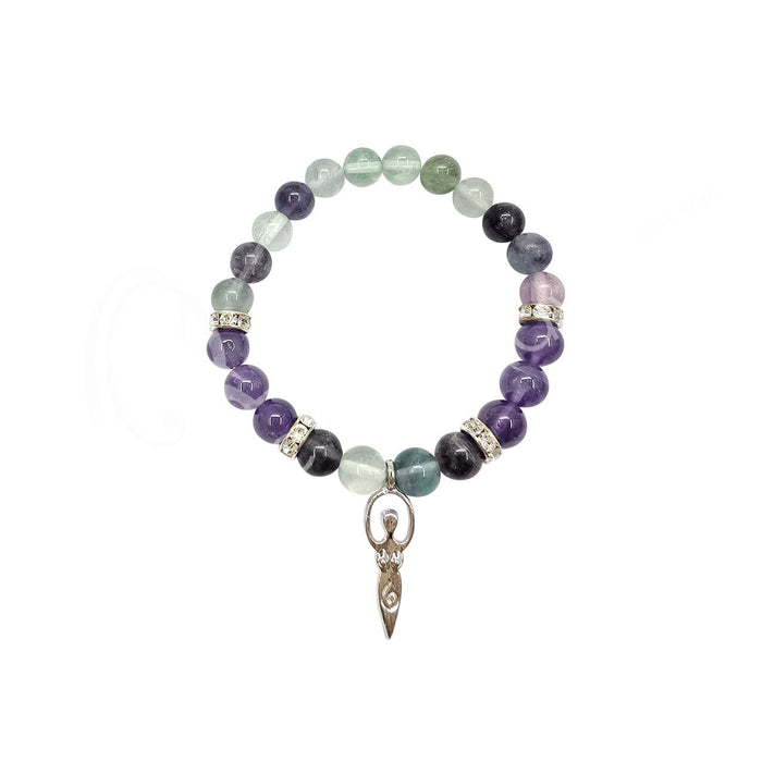 Fluorite & Amethyst Goddess Bracelet (8-8.5 MM)