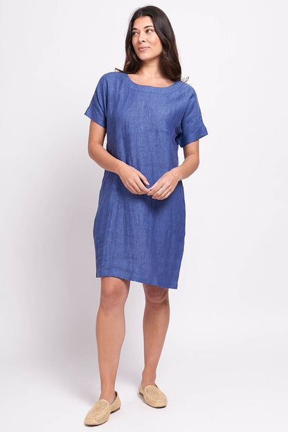 Foil 7475 Blue Denim Hash Short Sleeve Dress - Dotique