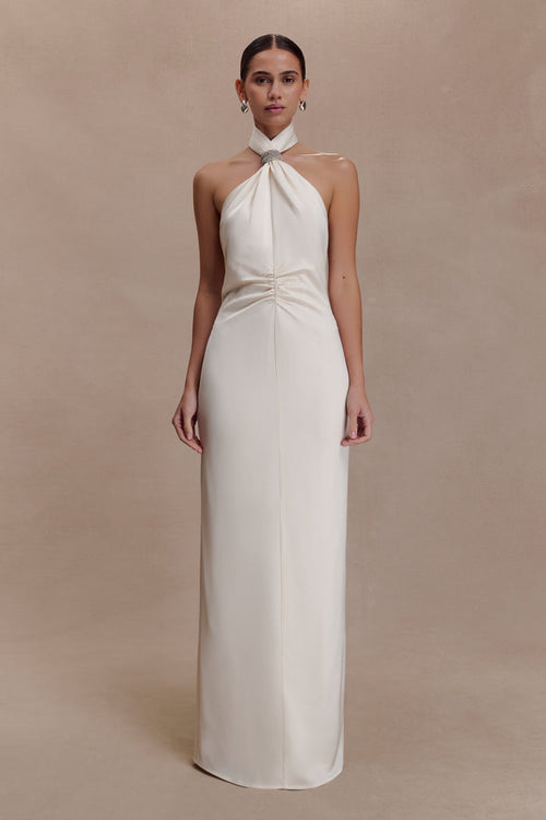 Freja Halter Maxi Dress With Hardware - Blush Ivory