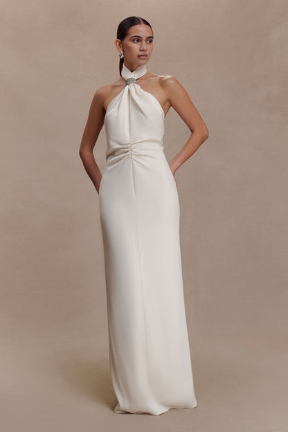 Freja Halter Maxi Dress With Hardware - Blush Ivory