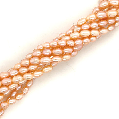 One Peach 3mm Rice Fresh Water Pearl, 16'' Pearl Strand
