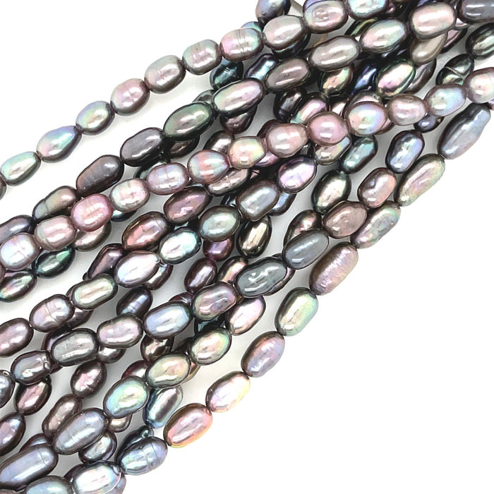 One Light purple peacock 3mm Rice Fresh Water Pearl, 16'' Pearl Strand