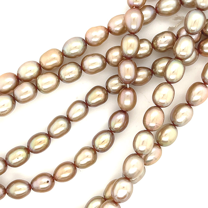 One Gold 8mm Rice Fresh Water Pearl, 16'' Pearl Strand