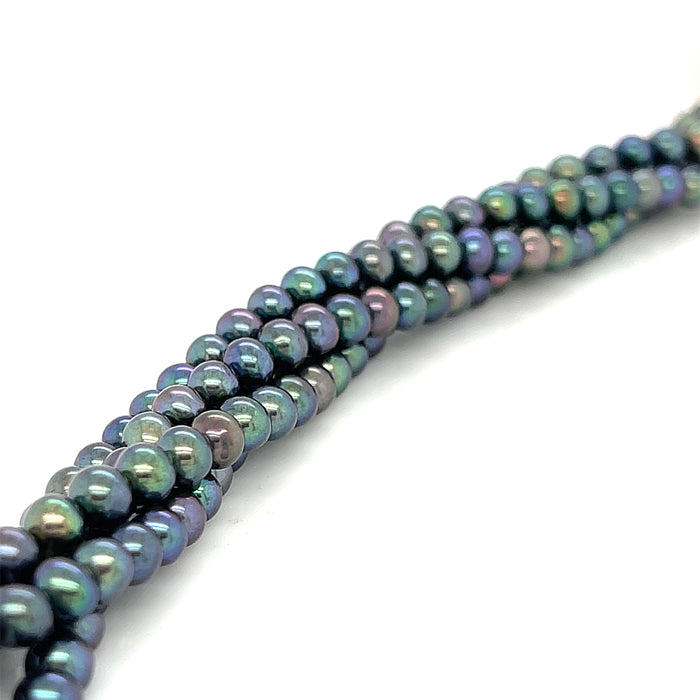 One Peacock Green Fresh Water Pearl 4mm round 16'' strand