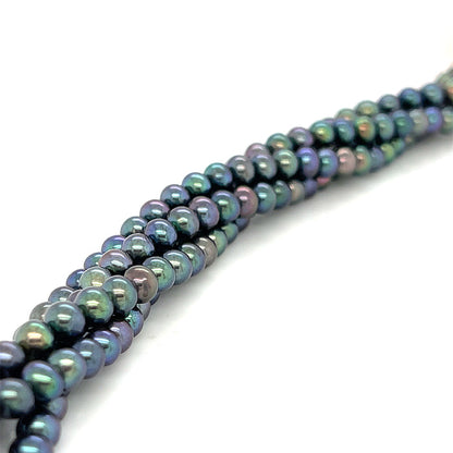 One Peacock Green Fresh Water Pearl 4mm round 16'' strand