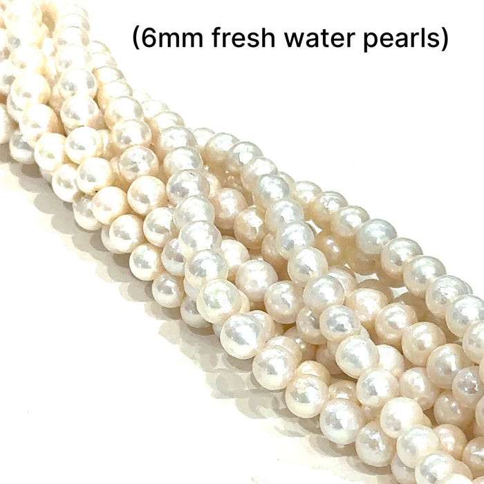 One White 6mm round  Fresh Water Pearl 16'' Strand