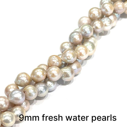 One 9mm Lt. Rose Fresh Water Pearls 16'' strand