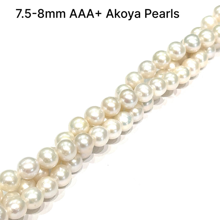 One 7.5-8mm White AAA+ Akoya Pearl, 16'' strand