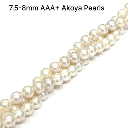 One 7.5-8mm White AAA+ Akoya Pearl, 16'' strand