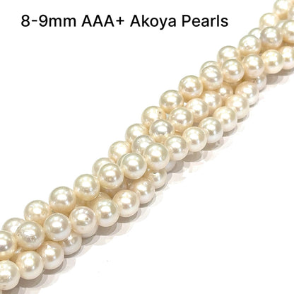 One 8-9mm White AAA+ Akoya Pearls 16'' strand