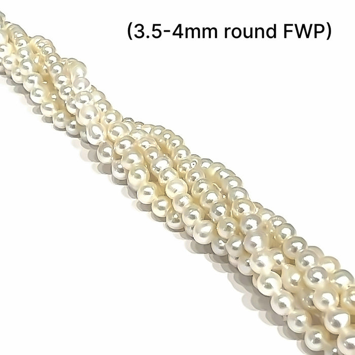 One 3.5-4mm White Round Fresh Water Pearls 16'' Pearl Strand