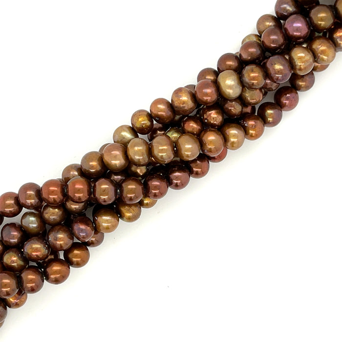 One Bronze 5mm round Fresh Water Pearl, 16'' Pearl Strand