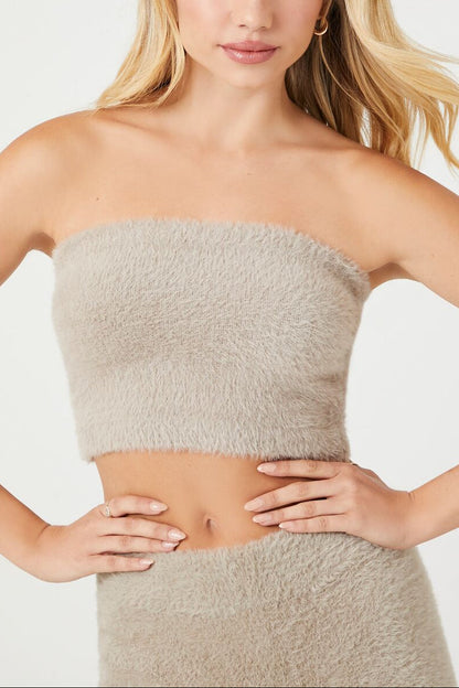 Fuzzy Sweater-Knit Tube Top