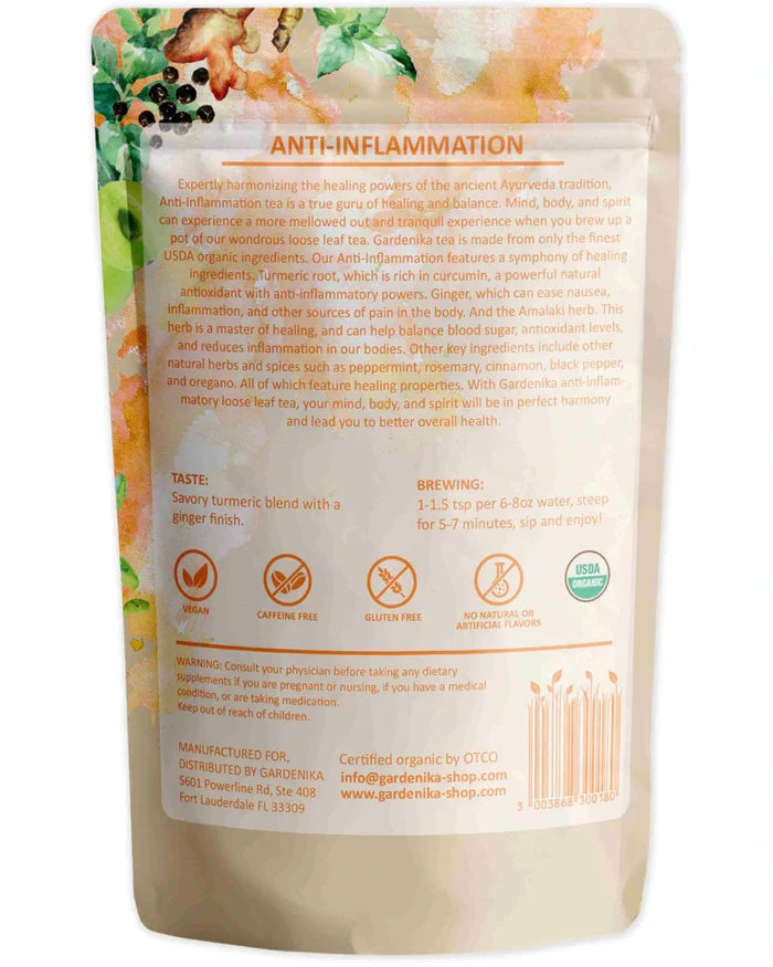 Gardenika Anti-Inflammatory Loose Leaf Herbal Tea, USDA Organic, Caffeine Free - 4 oz (114g) -