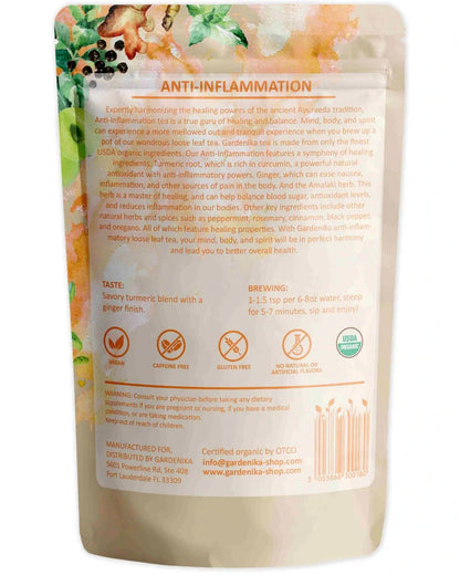Gardenika Anti-Inflammatory Loose Leaf Herbal Tea, USDA Organic, Caffeine Free - 4 oz (114g) -