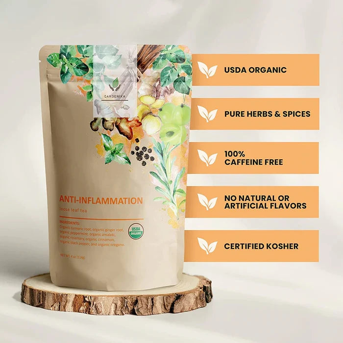 Gardenika Anti-Inflammatory Loose Leaf Herbal Tea, USDA Organic, Caffeine Free - 4 oz (114g) -