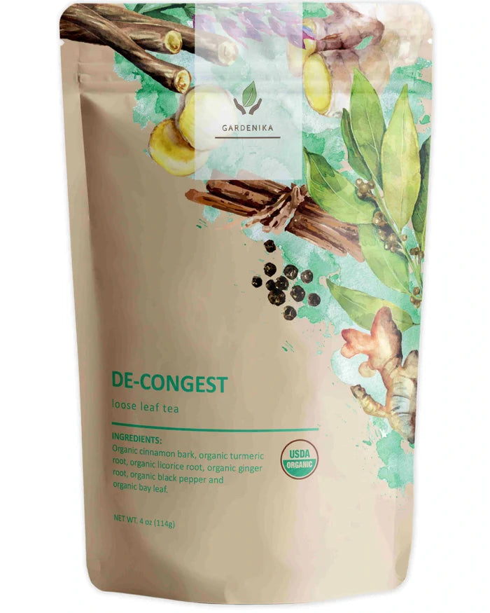 Gardenika De-Congest Loose Leaf Herbal Tea, USDA Organic, Caffeine Free - 4 oz (114g) -