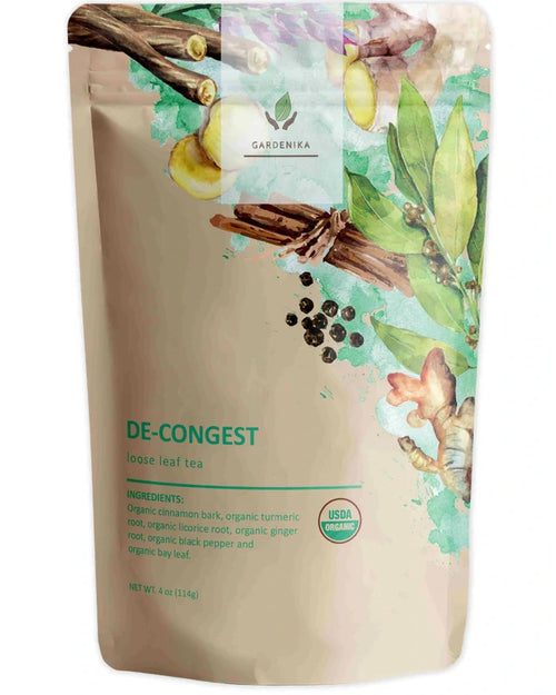 Gardenika De-Congest Loose Leaf Herbal Tea, USDA Organic, Caffeine Free - 4 oz (114g) -