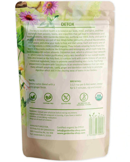Gardenika Detox Loose Leaf Herbal Tea, USDA Organic, Caffeine Free - 4 oz (114g) -