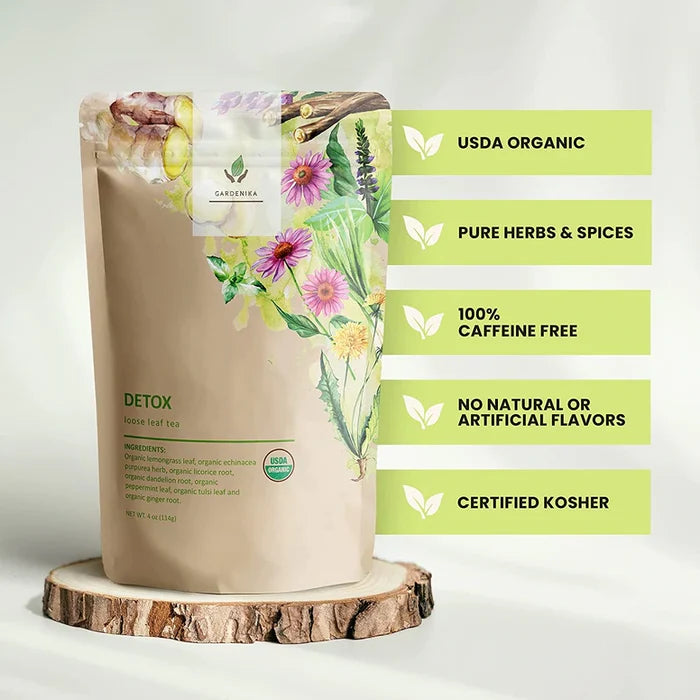 Gardenika Detox Loose Leaf Herbal Tea, USDA Organic, Caffeine Free - 4 oz (114g) -