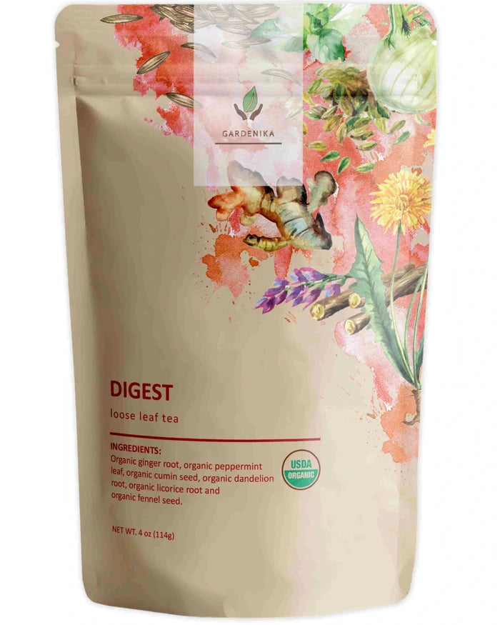 Gardenika Digest Loose Leaf Herbal Tea, USDA Organic, Caffeine Free - 4 oz (114g) -