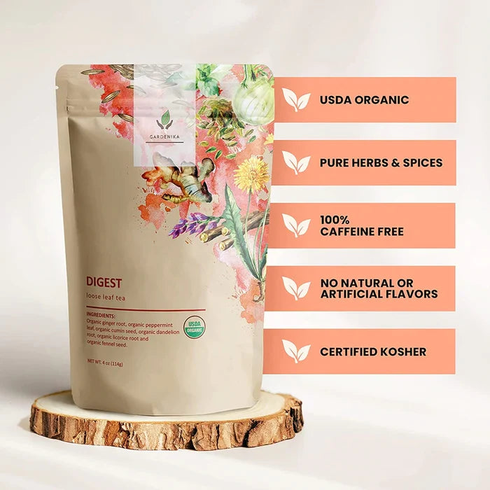 Gardenika Digest Loose Leaf Herbal Tea, USDA Organic, Caffeine Free - 4 oz (114g) -