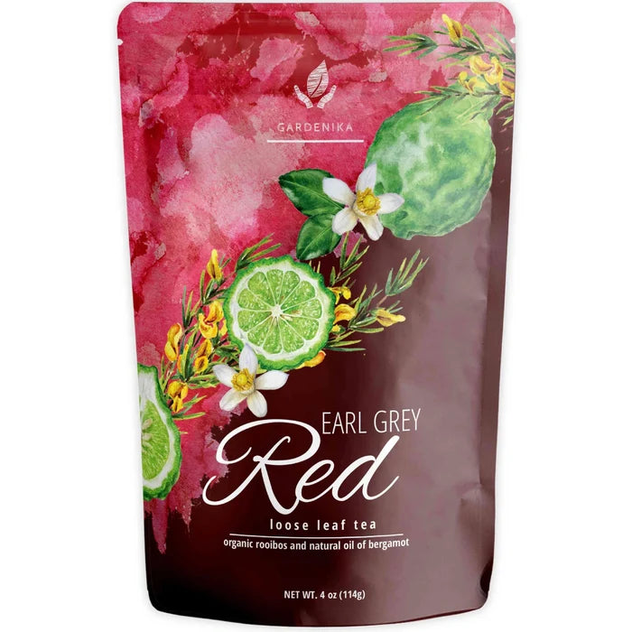 Gardenika Earl Grey Red Tea, Loose Leaf, USDA Organic, Caffeine Free, 55+ Cups – 4 Oz (113g) -
