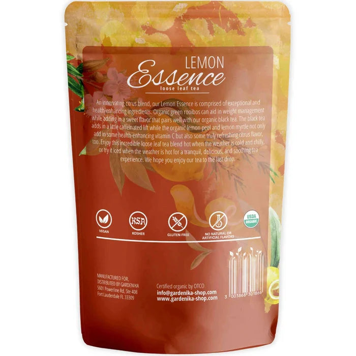 Gardenika Lemon Essence Black Tea, Loose Leaf, USDA Organic, 55+ Cups – 4 Oz (113g) -