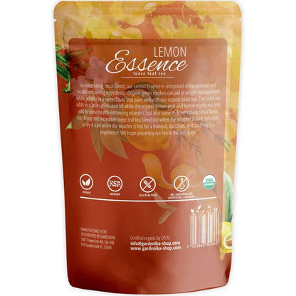 Gardenika Lemon Essence Black Tea, Loose Leaf, USDA Organic, 55+ Cups – 4 Oz (113g) -