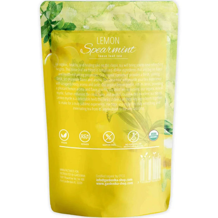 Gardenika Lemon Spearmint Herbal Tea, Loose Leaf, USDA Organic, Caffeine Free, 55+ Cups – 4 Oz (113g) -