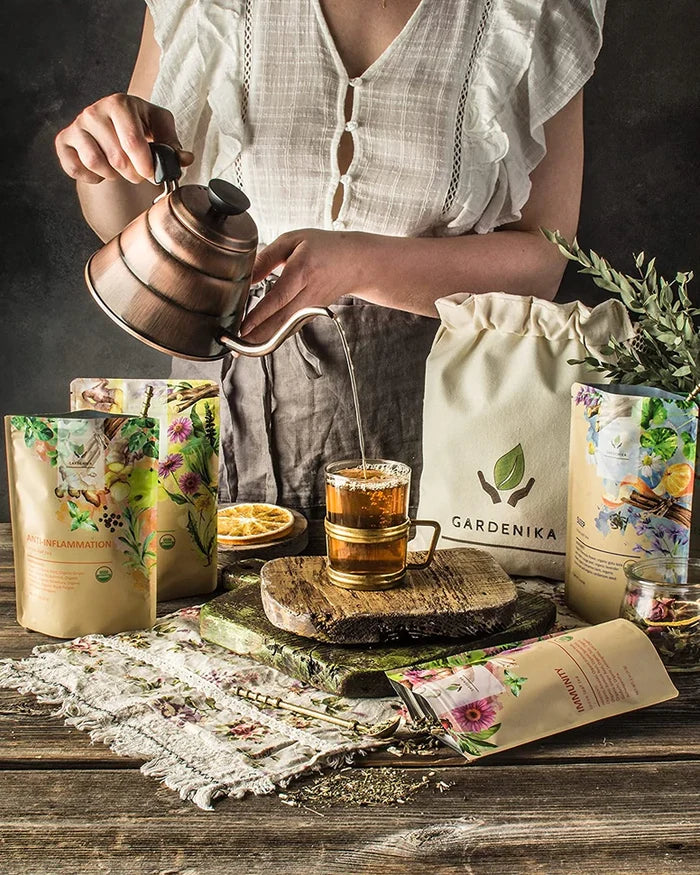 Gardenika Loose Leaf Herbal Tea Gift Sampler, USDA Organic, Caffeine Free, 120+ Cups – 5 Pack -
