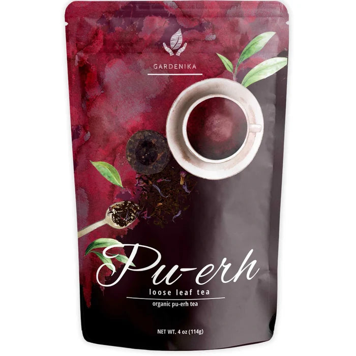 Gardenika Pu-erh Tea, Loose Leaf, USDA Organic, Chinese Black, 55+ Cups – 4 Oz (113g) -
