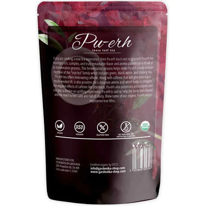 Gardenika Pu-erh Tea, Loose Leaf, USDA Organic, Chinese Black, 55+ Cups – 4 Oz (113g) -