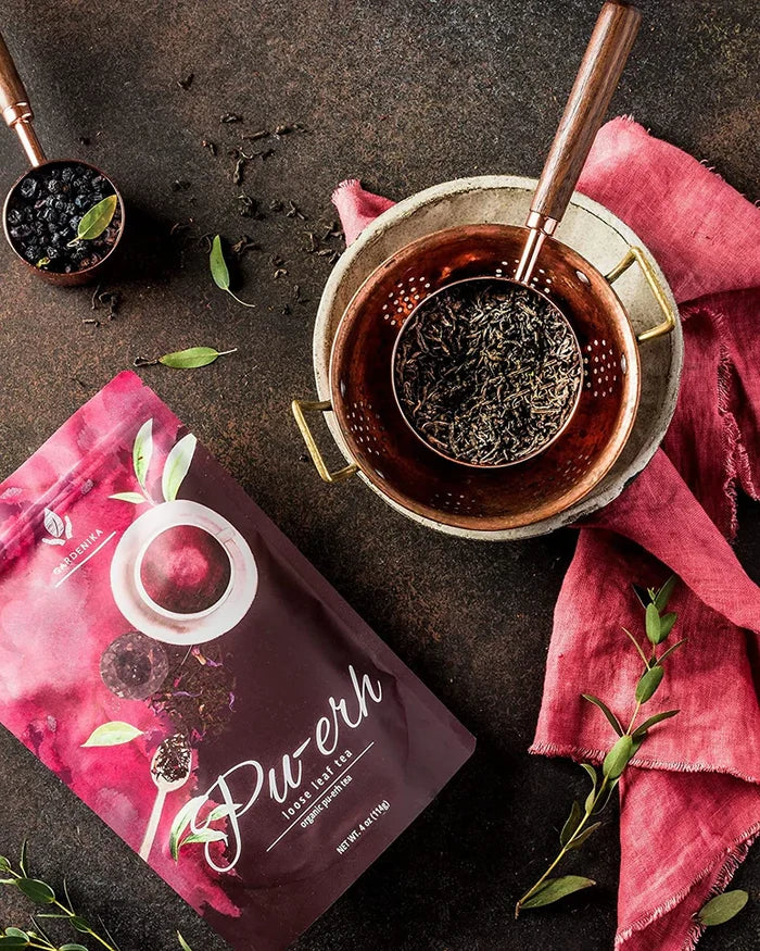 Gardenika Pu-erh Tea, Loose Leaf, USDA Organic, Chinese Black, 55+ Cups – 4 Oz (113g) -