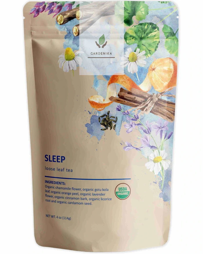 Gardenika Sleep Loose Leaf Herbal Tea, USDA Organic, Caffeine Free - 4 oz (114g) -