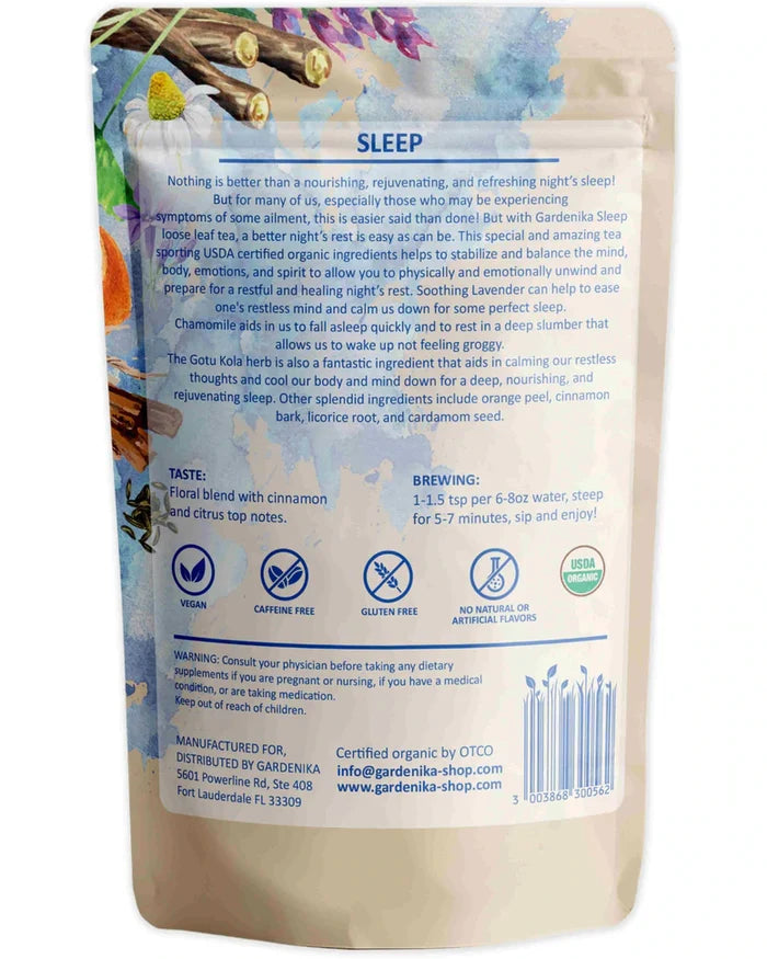 Gardenika Sleep Loose Leaf Herbal Tea, USDA Organic, Caffeine Free - 4 oz (114g) -