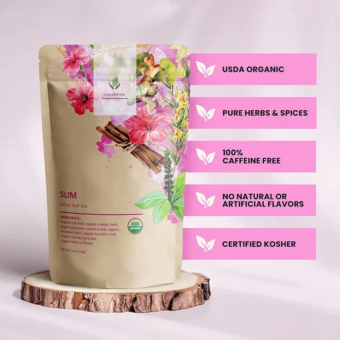 Gardenika Slim Loose Leaf Herbal Tea, USDA Organic, Caffeine Free - 4 oz (114g) -