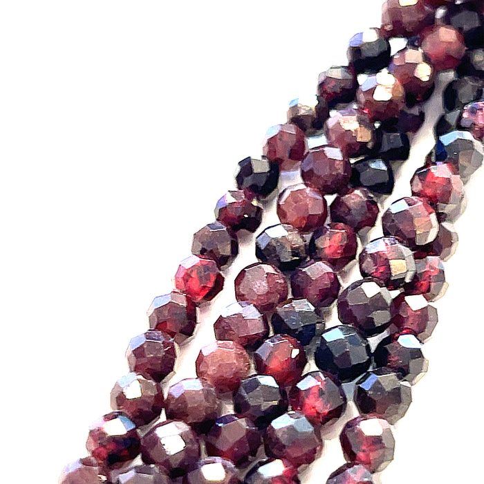 One Red Garnet 4mm faceted round 16'' gemstone strand (sir Lanka)