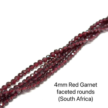 One Red Garnet 4mm faceted Round 15'' Gemstone strand (South Africa)