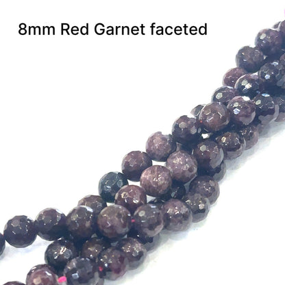 One Red Garnet 8mm faceted round 16'' gemstone strand (Sir Lanka)