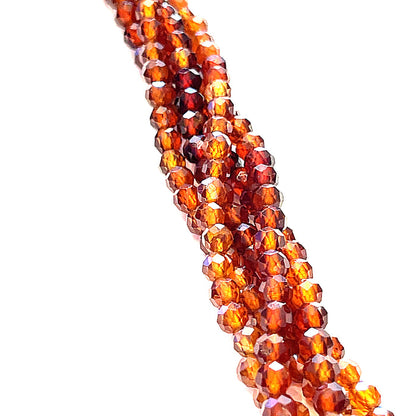One Hessonite Garnet 4mm faceted round 16'' gemstone strand (Sir Lanka)