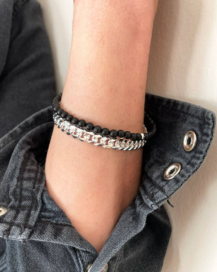 Gåvoset | Herrsmycken Armband Pansarkedja + Onyx armband