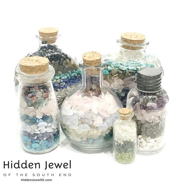 Gemstone crystal chip glass bottle, Stone Bottle Set ,meditation, gift