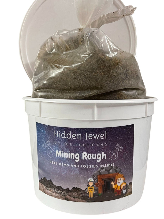 Gemstone Mining Surprise Bucket  showing the bucket and bag in white front view