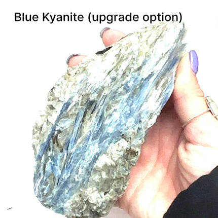 Blue Kyanite cut base on white view