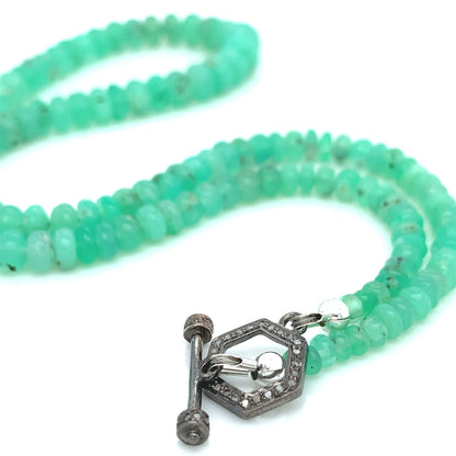 Genuine Chrysoprase Beaded Gemstone Necklace with Paved Diamond Toggle