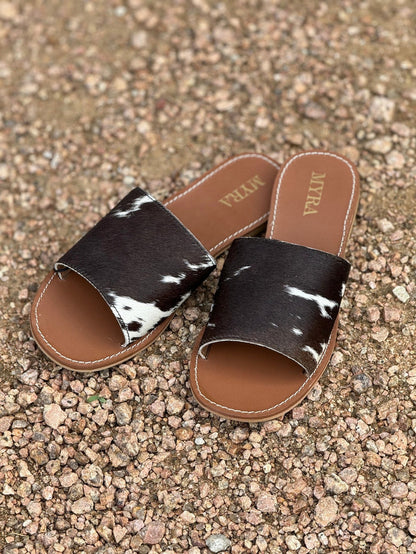 Genuine Cowhide Sandals - EbonyMulti6